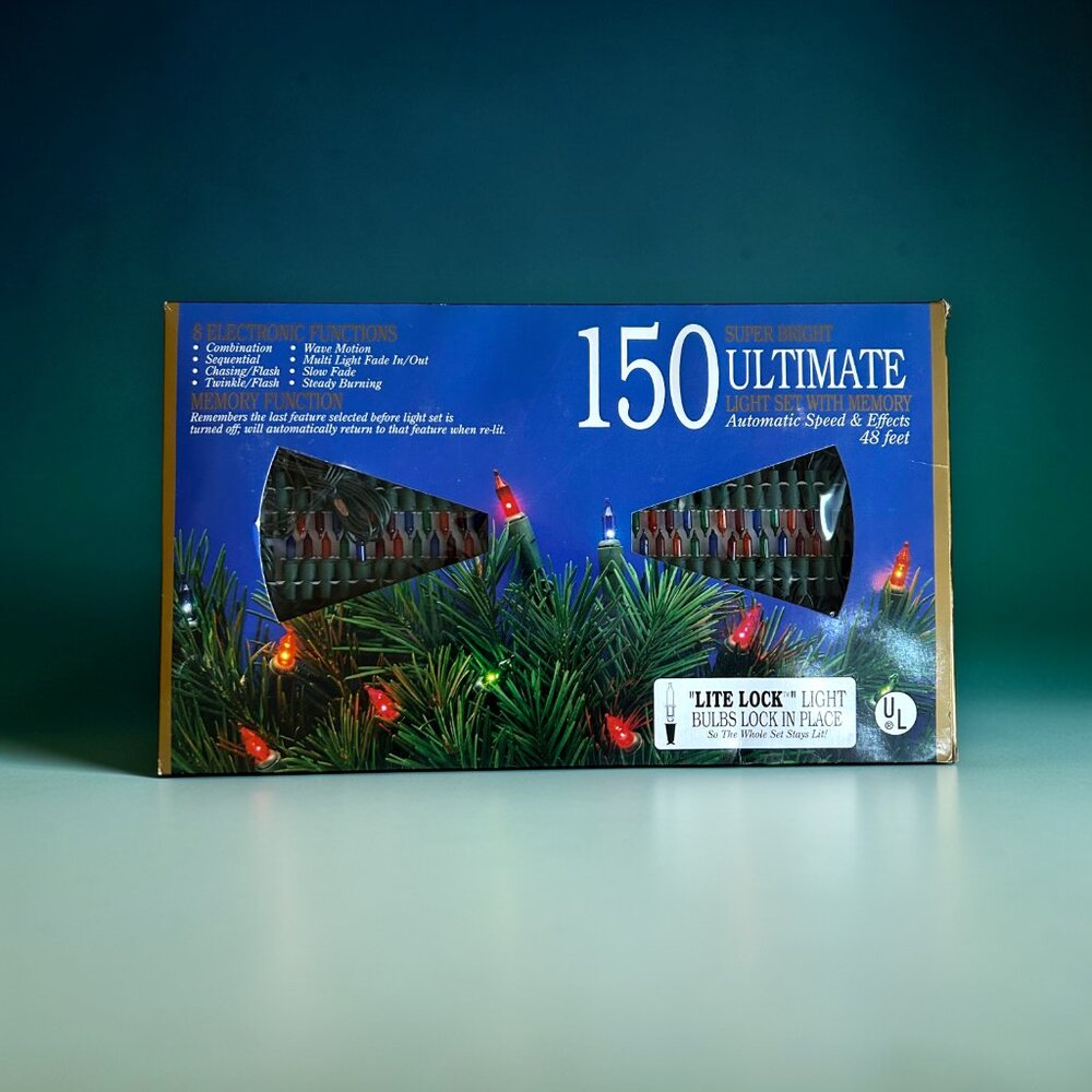 Vintage 150 Christmas Light Set 8 Functions Speed Effects In/ Outdoor Clear 48ft